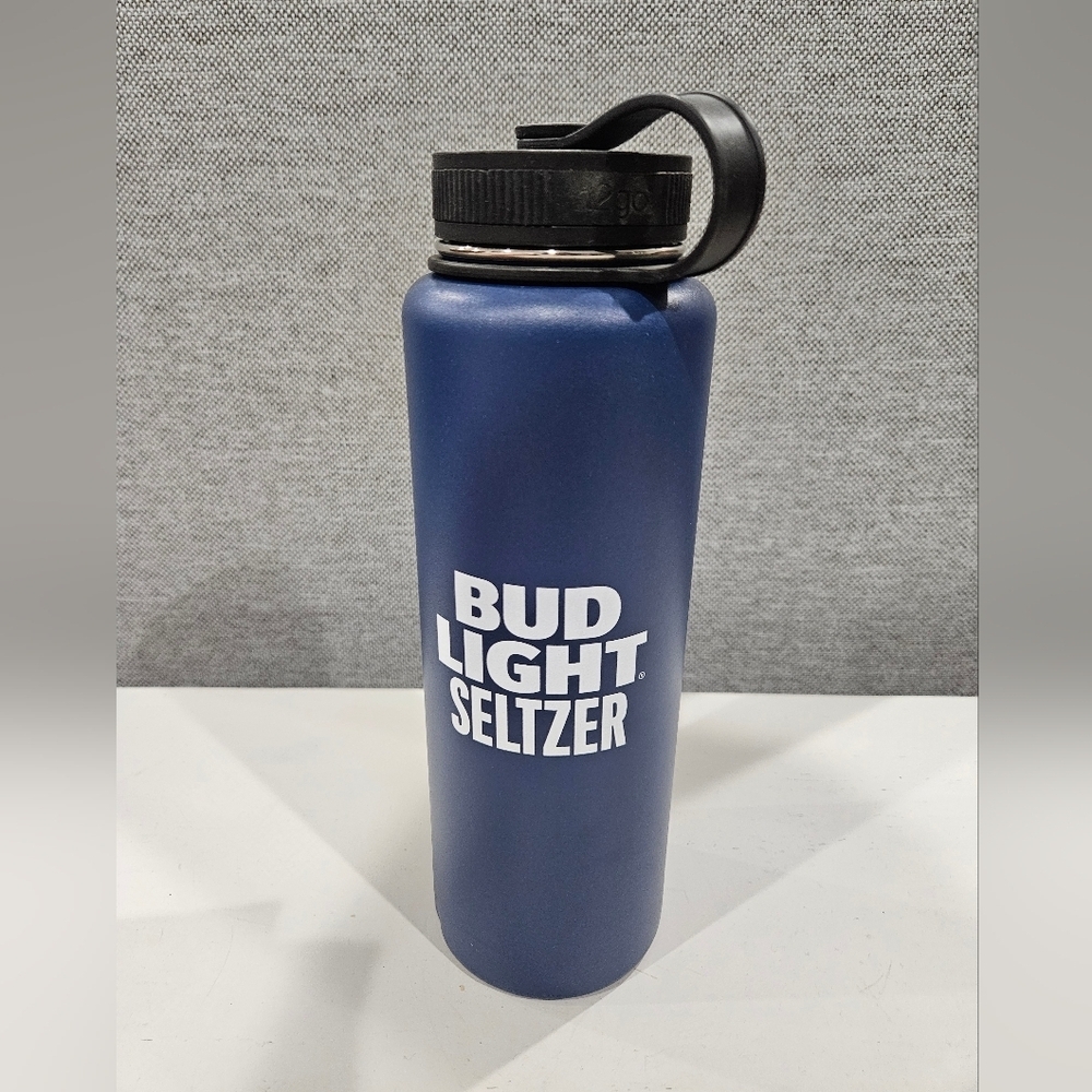 H2go 40 oz Stainless Steel Water Bottle. Insulated Lid, Wide Opening, Bud light
